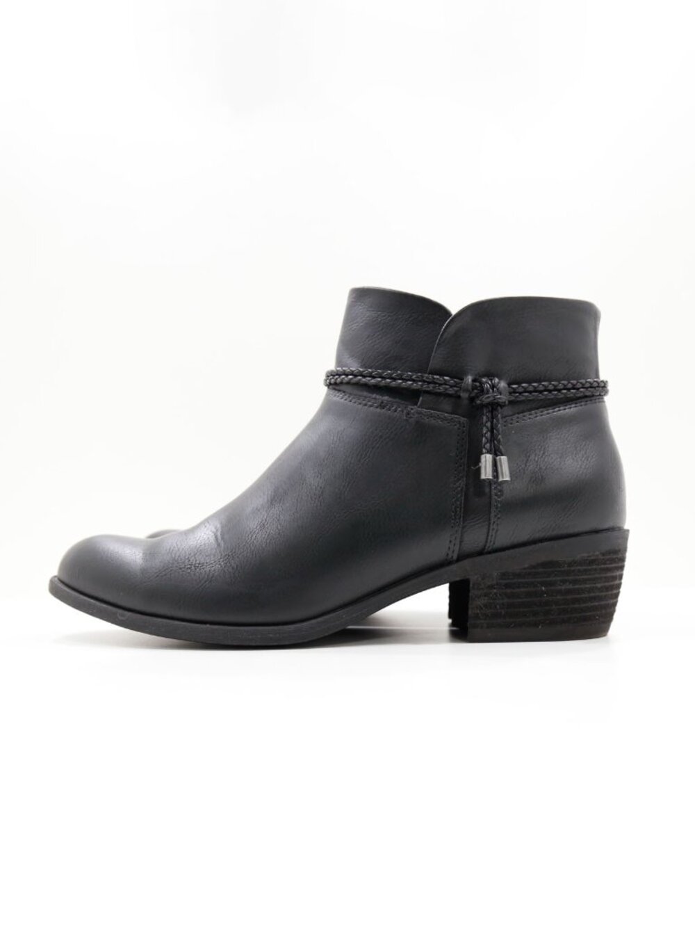 boc Black Leather Ankle Boots with Braided Accent